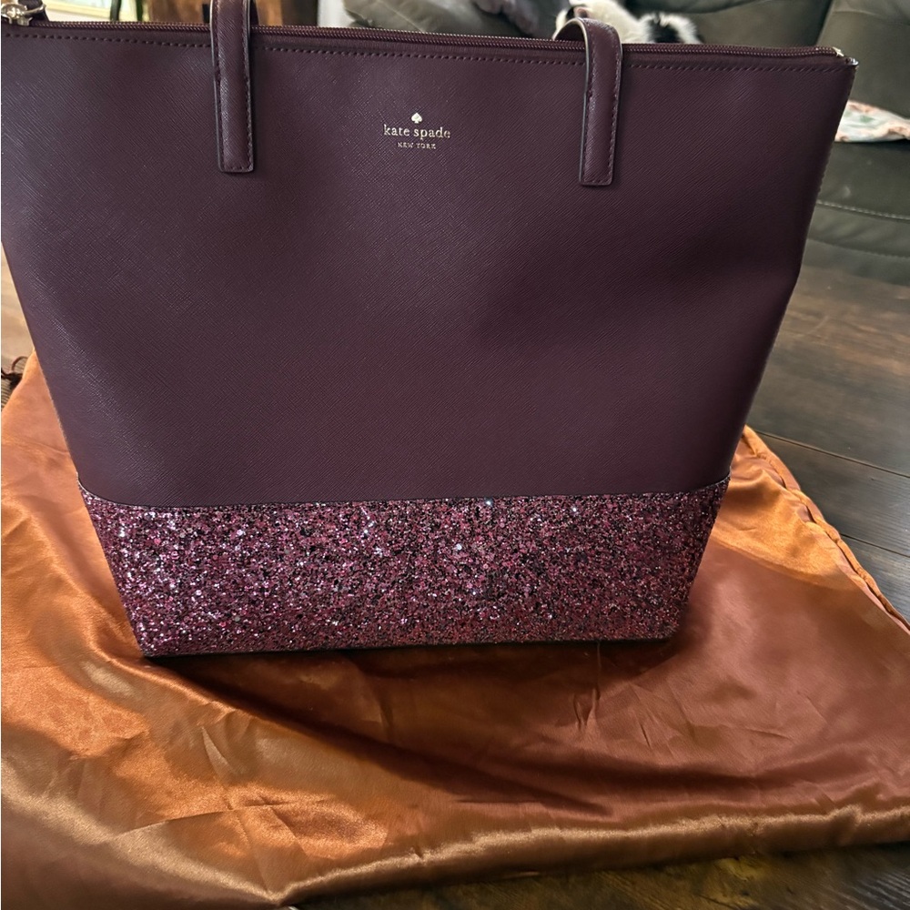Kate Spade greta Glitter Tote Bag cherrywood